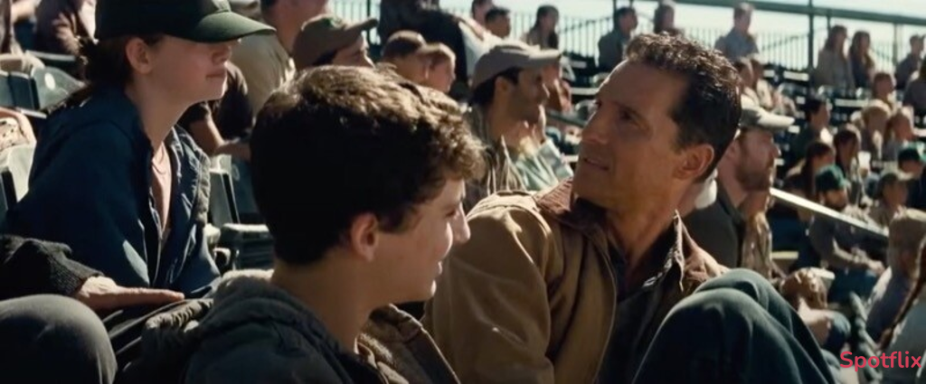 Cooper, Kids, and Donald at the Baseball Game from Interstellar