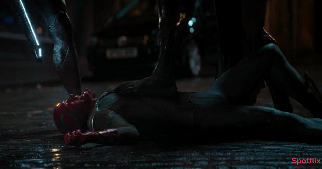 Vision and Glaive on the Cathedral Roof from Avengers: Infinity War